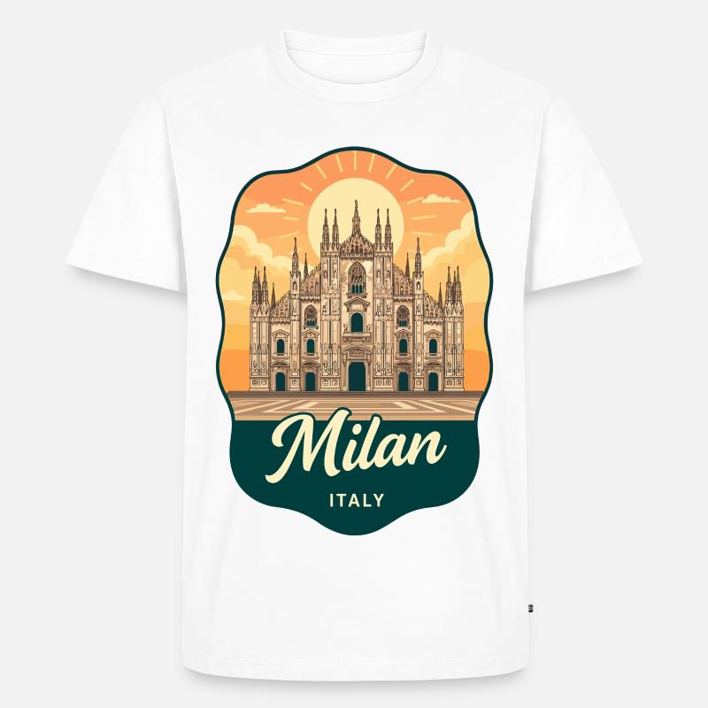 Milan Duomo Retro Sunset Reiseabzeichen - Männer Premium Bio T-Shirt - Weiß