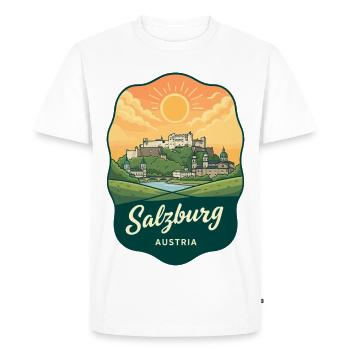 Badge rétro du coucher de soleil de la forteresse de Salzbourg - T-shirt Premium bio Homme - blanc - Devant - Nico (187cm)