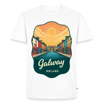 Galway Ireland Vintage Sunset Travel Badge - Men's Premium Organic T-Shirt - white - Front - Nico (187cm)