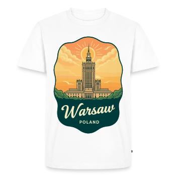 Insigne de voyage rétro du Palac de la Culture de Varsovie - T-shirt Premium bio Homme - blanc - Devant - Nico (187cm)
