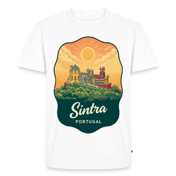 Badge de voyage Retro Sunset Sintra Pena Palac - T-shirt Premium bio Homme - blanc - Devant - Nico (187cm)