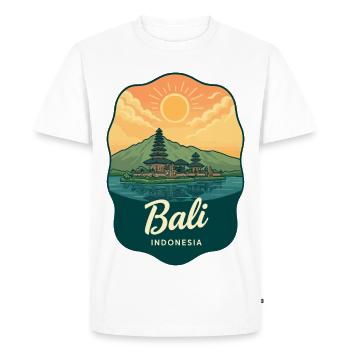 Badge de voyage Vintage Sunset du Temple de Bali - T-shirt Premium bio Homme - blanc - Devant - Nico (187cm)