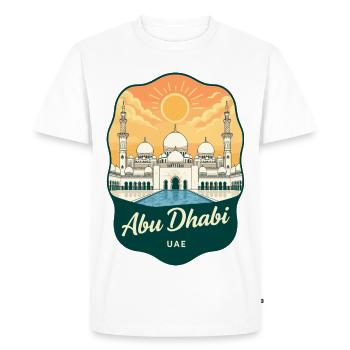 Abu Dhabi Grand Mosque Retro Sunset Badge - Men's Premium Organic T-Shirt - white - Front - Nico (187cm)