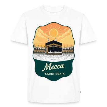 Mecca Kaaba Vintage Sunset Travel Badge - Men's Premium Organic T-Shirt - white - Front - Nico (187cm)