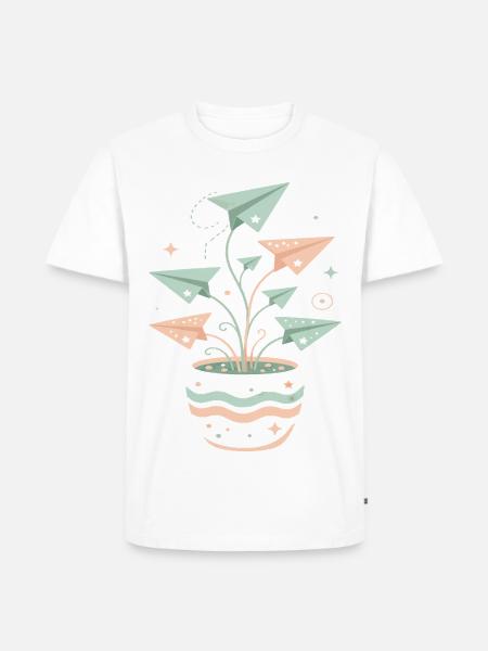 Pastellpapierflieger Blumentopf - Männer Premium Bio T-Shirt - Weiß