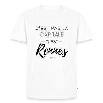C'est pas la capitale, c'est Rennes bébé - T-shirt Premium bio Homme - blanc - Devant - Nico (187cm)