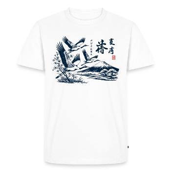 Flying Cranes Japan Mount Fuji - Men's Premium Organic T-Shirt - white - Front - Nico (187cm)