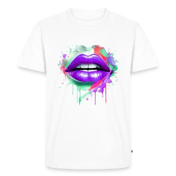 Lèvres colorées embrassant la bouche visage de femme - T-shirt Premium bio Homme - blanc - Devant - Nico (187cm)
