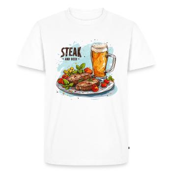 Steak Et Bière Manger De L’alcool Dictons Drôles - T-shirt Premium bio Homme - blanc - Devant - Nico (187cm)