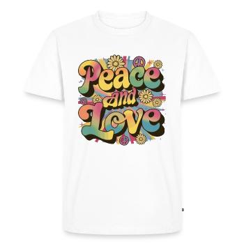 Paix et amour Hippie des années 1960 des années 1970 - T-shirt Premium bio Homme - blanc - Devant - Nico (187cm)