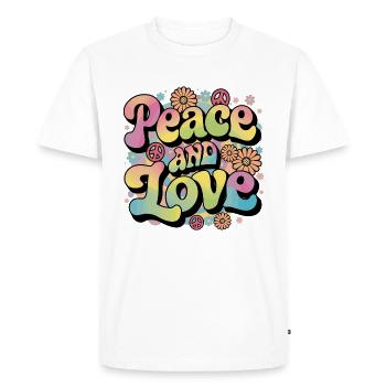 Paix et amour Hippie des années 1960 des années 1970 - T-shirt Premium bio Homme - blanc - Devant - Nico (187cm)
