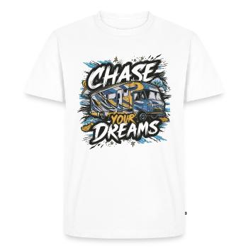 RV Caravan Saying Chase Your Dreams Holiday - Men's Premium Organic T-Shirt - white - Front - Nico (187cm)