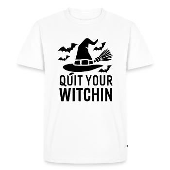 Halloween disant citation Quittez votre sorcière - T-shirt Premium bio Homme - blanc - Devant - Nico (187cm)