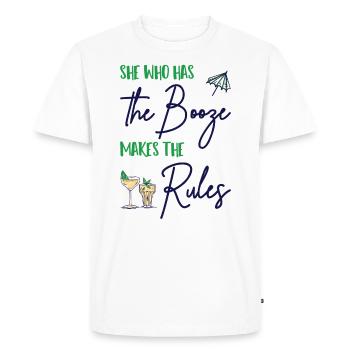 Celui qui a l'alcool fait les règles - Barman - T-shirt Premium bio Homme - blanc - Devant - Nico (187cm)