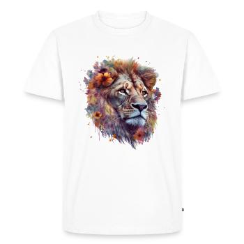 Une tête de lion avec des fleurs - T-shirt Premium bio Homme - blanc - Devant - Nico (187cm)