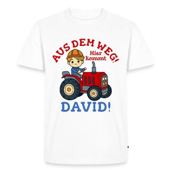 David Name Tractor - Men's Premium Organic T-Shirt - white - Front - Nico (187cm)