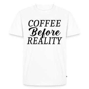 Le café avant la réalité - T-shirt Premium bio Homme - blanc - Devant - Nico (187cm)