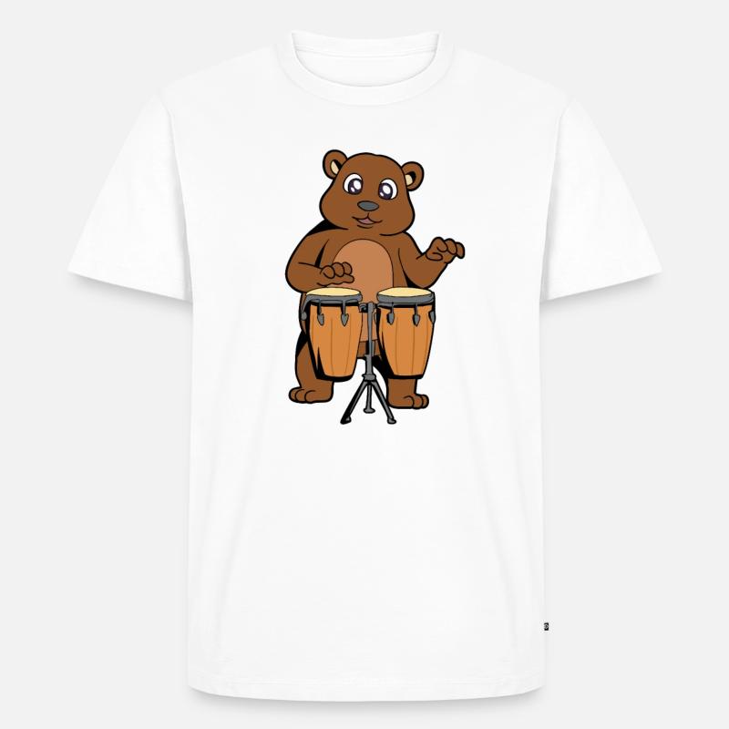 Comic Bear plays percussion - Men's Premium Organic T-Shirt - white