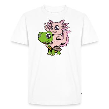 Comic - L’axolotl doux est assis sur une tortue - T-shirt Premium bio Homme - blanc - Devant - Nico (187cm)