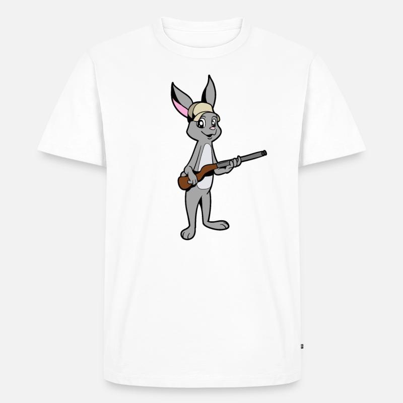 Hase mit Gewehr - Jäger - Männer Premium Bio T-Shirt - Weiß