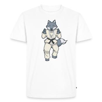 Comic Wolf makes judo - Men's Premium Organic T-Shirt - white - Front - Nico (187cm)