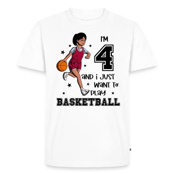 Une fille joue au basket-ball - J’ai 4 ans - T-shirt Premium bio Homme - blanc - Devant - Nico (187cm)