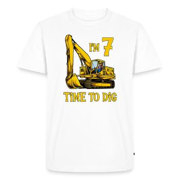 J’ai 7 ans - Il est temps de creuser - Excavatrice 7 ans - T-shirt Premium bio Homme - blanc - Devant - Nico (187cm)
