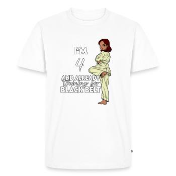 J’ai 4 ans - Karaté fille - T-shirt Premium bio Homme - blanc - Devant - Nico (187cm)