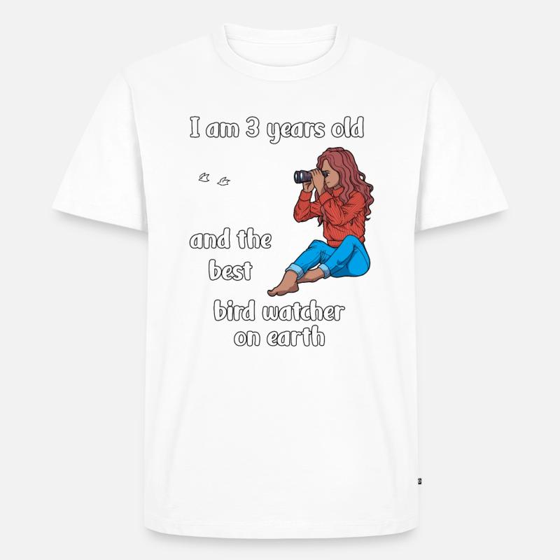 Ich bin 3 - Mädchen Vogelbeobachtung - Männer Premium Bio T-Shirt - Weiß