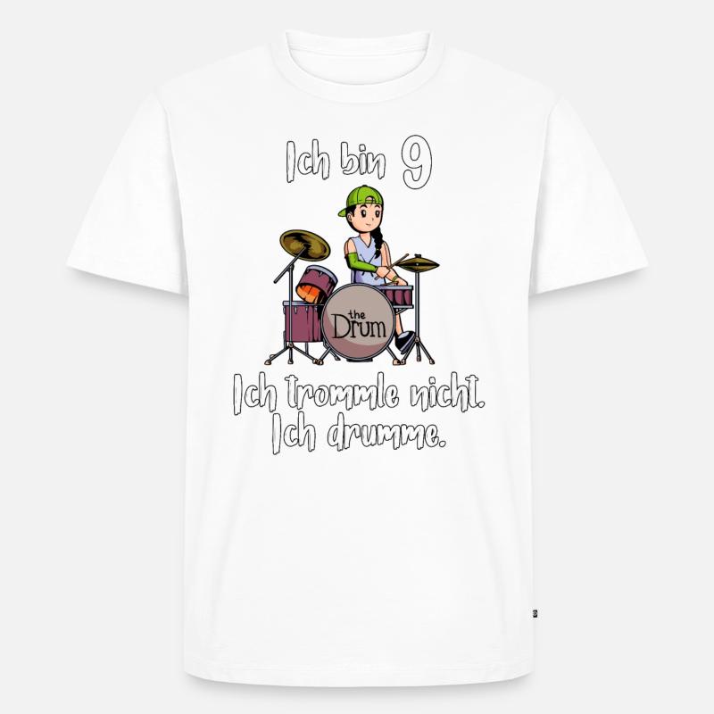 Ich bin 9 - Mädchen Schlagzeuger - Männer Premium Bio T-Shirt - Weiß