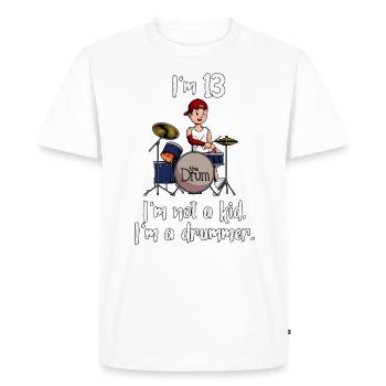 I’m 13 - Jeune batteur - T-shirt Premium bio Homme - blanc - Devant - Nico (187cm)
