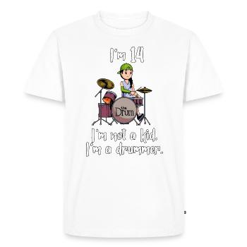 I’m 14 - Girl Drummer - T-shirt Premium bio Homme - blanc - Devant - Nico (187cm)