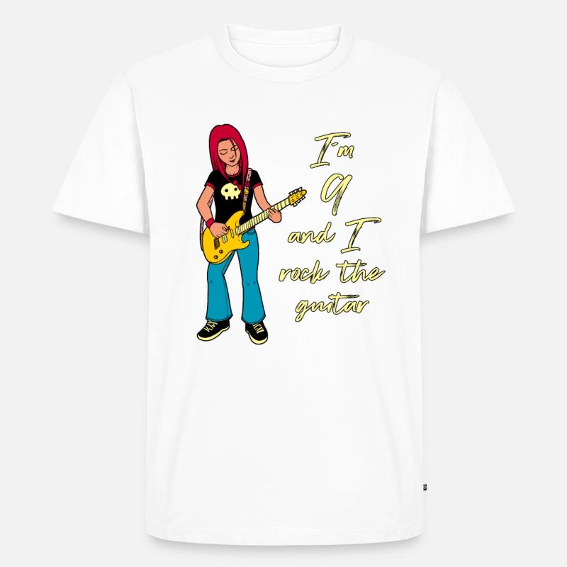 Ich bin 9 - Mädchen Gitarrist - Männer Premium Bio T-Shirt - Weiß