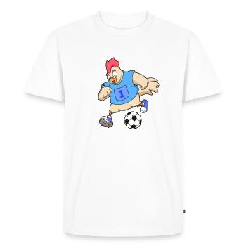 Comic chicken plays football - Men's Premium Organic T-Shirt - white - Front - Nico (187cm)