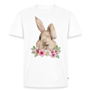 Tête de lapin avec fleurs imprimé lapin - T-shirt Premium bio Homme - blanc - Devant - Nico (187cm)