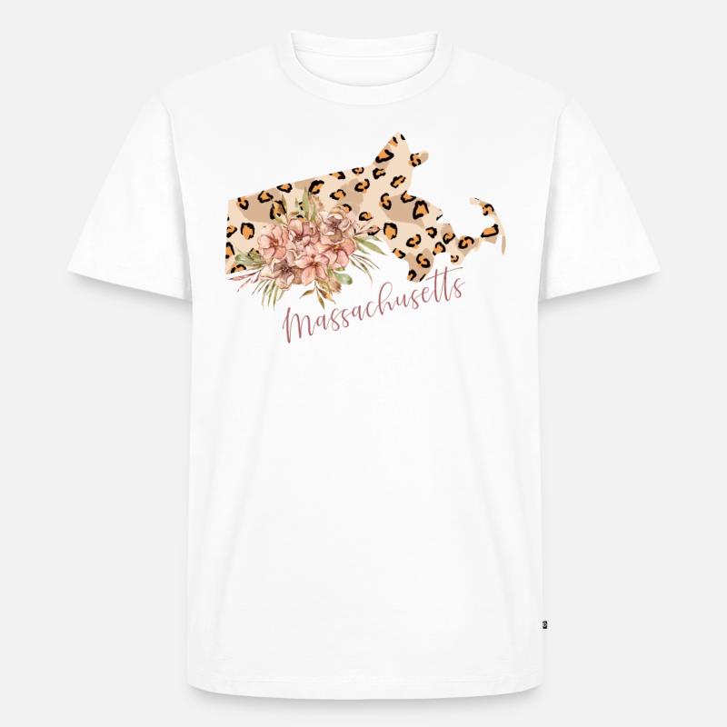 Massachusetts Leopard-muster Karte - Männer Premium Bio T-Shirt - Weiß