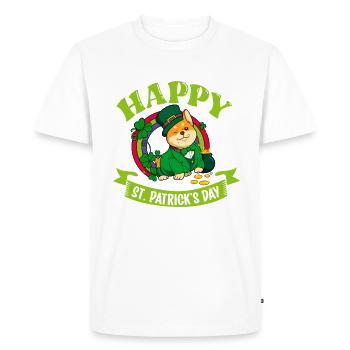 St Patrick's Corgi - Happy St Patrick's Day - Men's Premium Organic T-Shirt - white - Front - Nico (187cm)