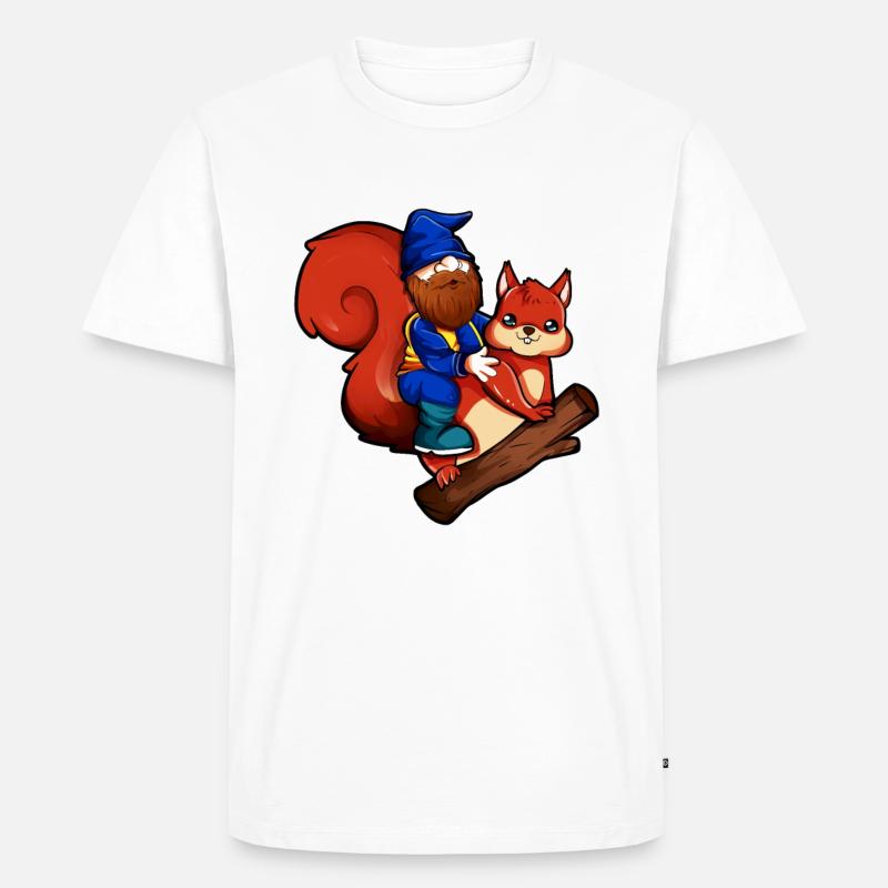 Gartenzwerg reitet Eichhörnchen - Männer Premium Bio T-Shirt - Weiß