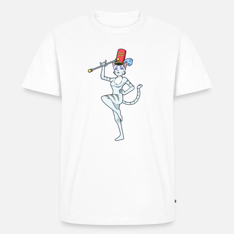 Comic Katze beim Twirling - Männer Premium Bio T-Shirt - Weiß