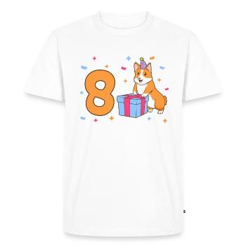 Avec Corgi - Anniversaire de fille 8 ans - T-shirt Premium bio Homme - blanc - Devant - Nico (187cm)