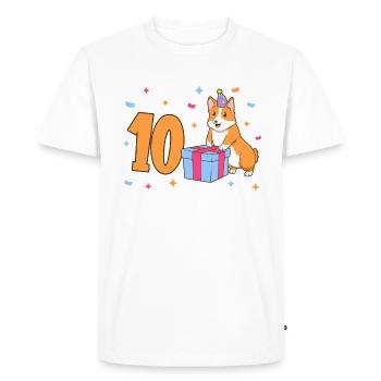 Avec Corgi - Anniversaire de fille 10 ans - T-shirt Premium bio Homme - blanc - Devant - Nico (187cm)