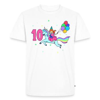 Avec licorne - Anniversaire de fille 10 ans - T-shirt Premium bio Homme - blanc - Devant - Nico (187cm)