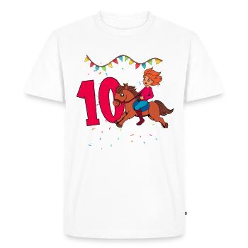 Avec Cheval - Fille Anniversaire 10 ans - T-shirt Premium bio Homme - blanc - Devant - Nico (187cm)