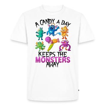 One candy a day Monster Funny Halloween - Men's Premium Organic T-Shirt - white - Front - Nico (187cm)