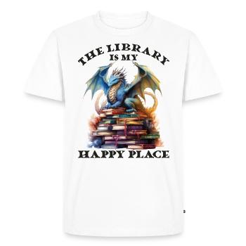 La bibliothèque est mon lieu de bonheur, dragon - T-shirt Premium bio Homme - blanc - Devant - Nico (187cm)