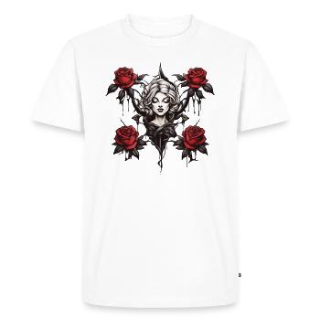 Reine des roses : belle tête avec la magie des fleurs - T-shirt Premium bio Homme - blanc - Devant - Nico (187cm)