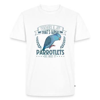 Plumes et joie - Perroquet moineau - T-shirt Premium bio Homme - blanc - Devant - Nico (187cm)