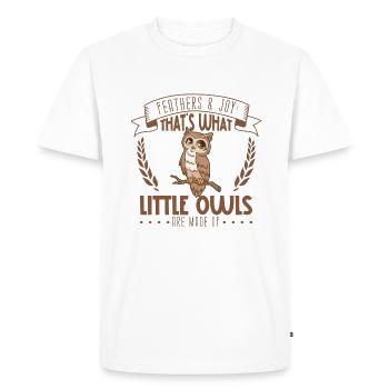 Plumes et joie - Petit hibou - T-shirt Premium bio Homme - blanc - Devant - Nico (187cm)