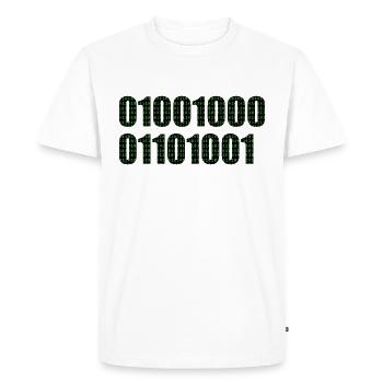 Code binaire "Salut" - T-shirt Premium bio Homme - blanc - Devant - Nico (187cm)
