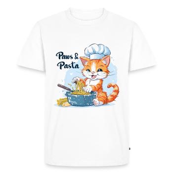 Pattes et pâtes Pattes et pâtes Dictons d’animaux - T-shirt Premium bio Homme - blanc - Devant - Nico (187cm)